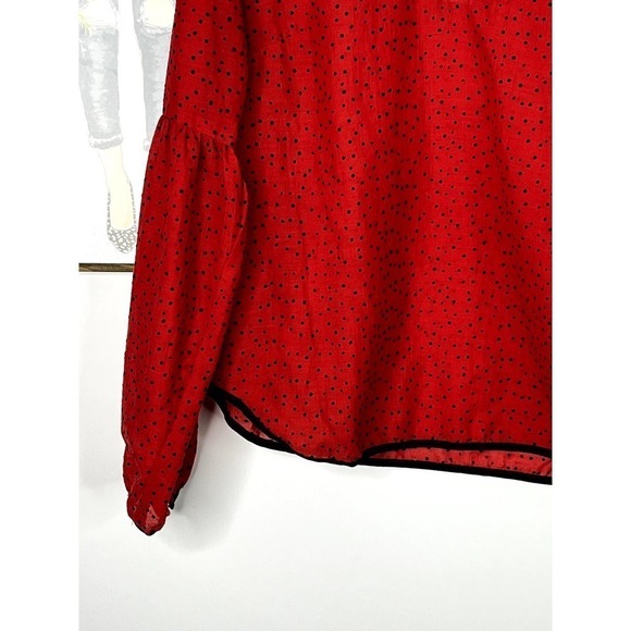 Free People Red Sheer Blouse with Black Polka Dots SZ M - Picture 7 of 11